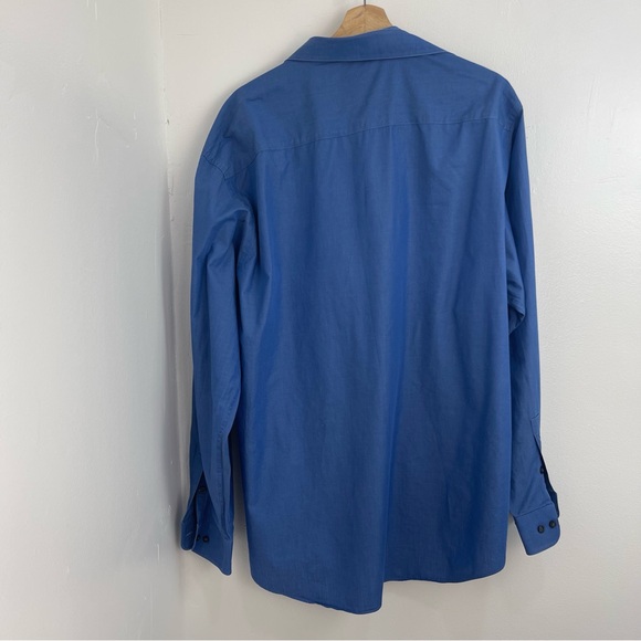 Alfani Mens Blue Iron Free Dress Shirt XL 17-1/2 blue long sleeve 100% cotton - Picture 5 of 9